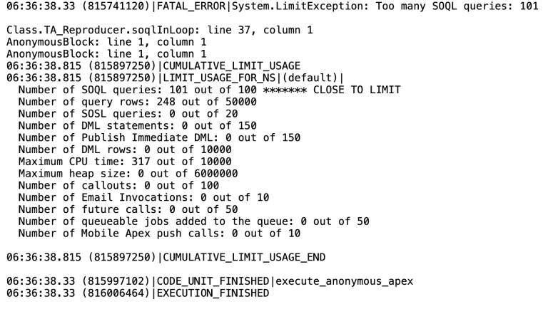 The LIMIT_USAGE_FOR_NS block in a debug log