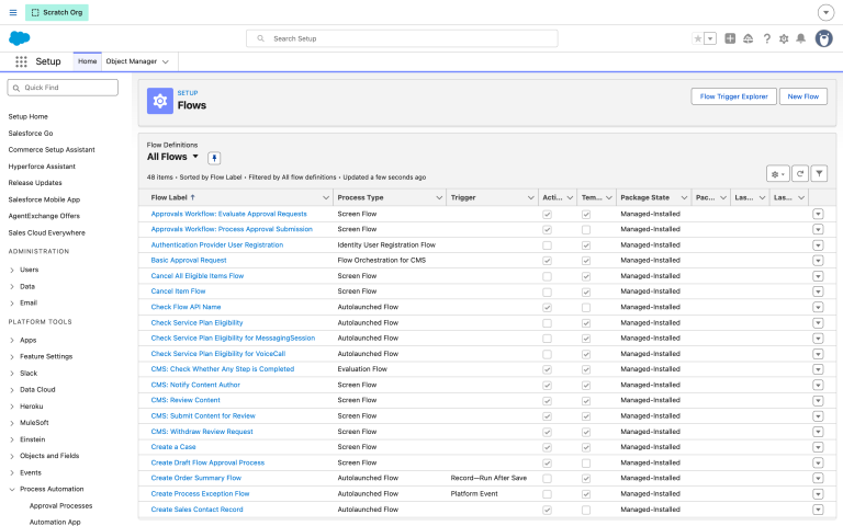 The Flows list in Setup