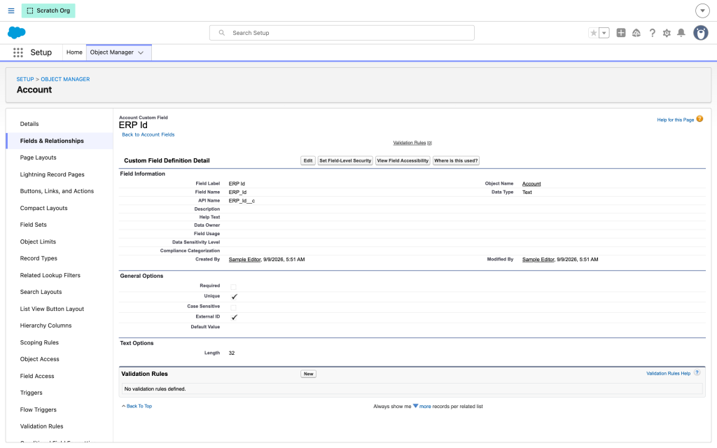 The External ID checkbox on a field definition