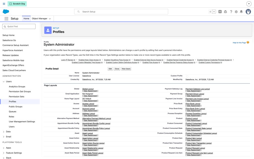 Profile page showing record type assignment, which permission sets cannot grant