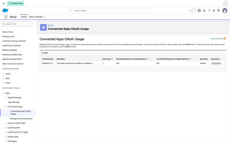 Connected Apps OAuth Usage in Setup