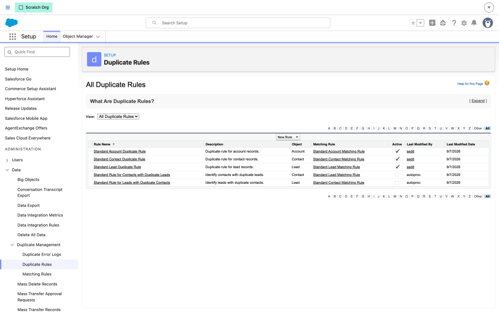 Duplicate Rules in Setup