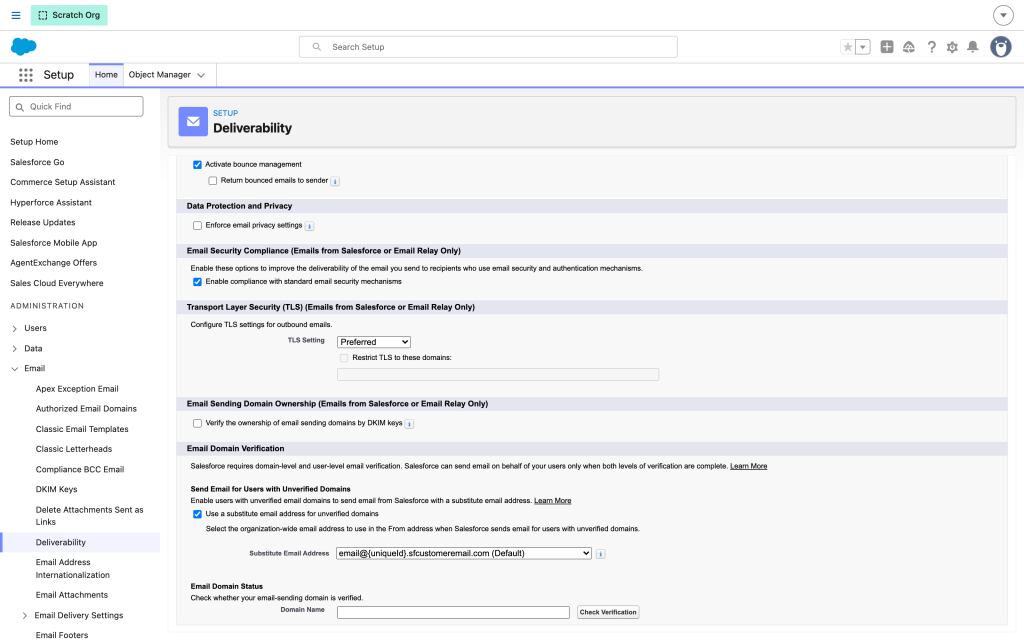 Email Deliverability access level in Setup