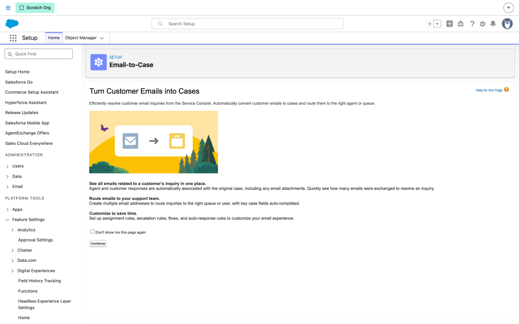 Email-to-Case settings in Setup