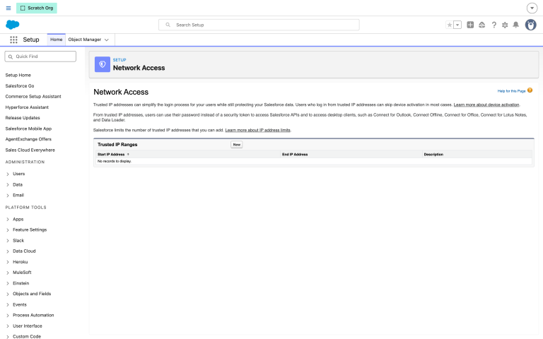 Network Access trusted IP ranges in Setup