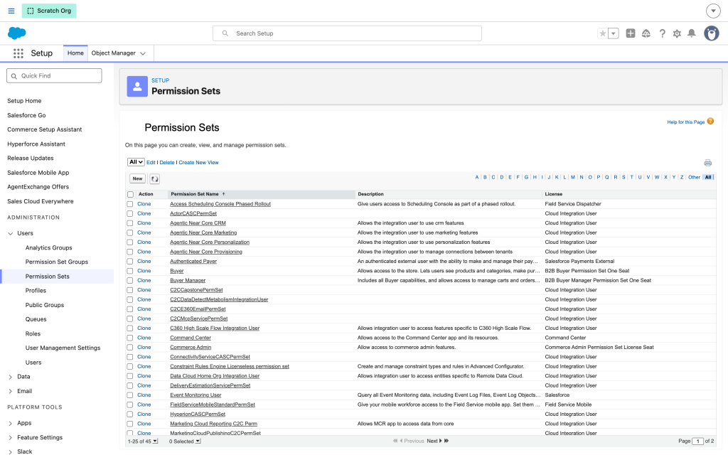 The Permission Sets list in Setup