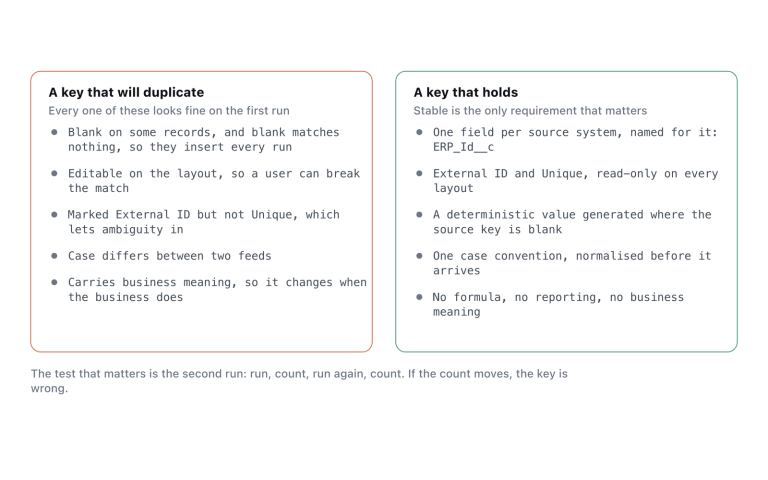 The five properties that turn an external ID into a duplicate factory, and what to do instead.